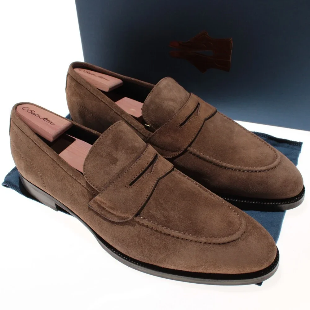 Di Bianco NWB Slip On Penny Loafers Size 14 US in Brown Suede Made in Italy